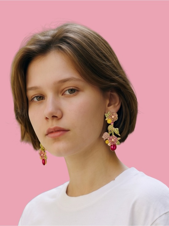 Source Unknown Jewelry - Leaf & Flower Stud Dangle Earrings Shiny Mixed Color Crystal